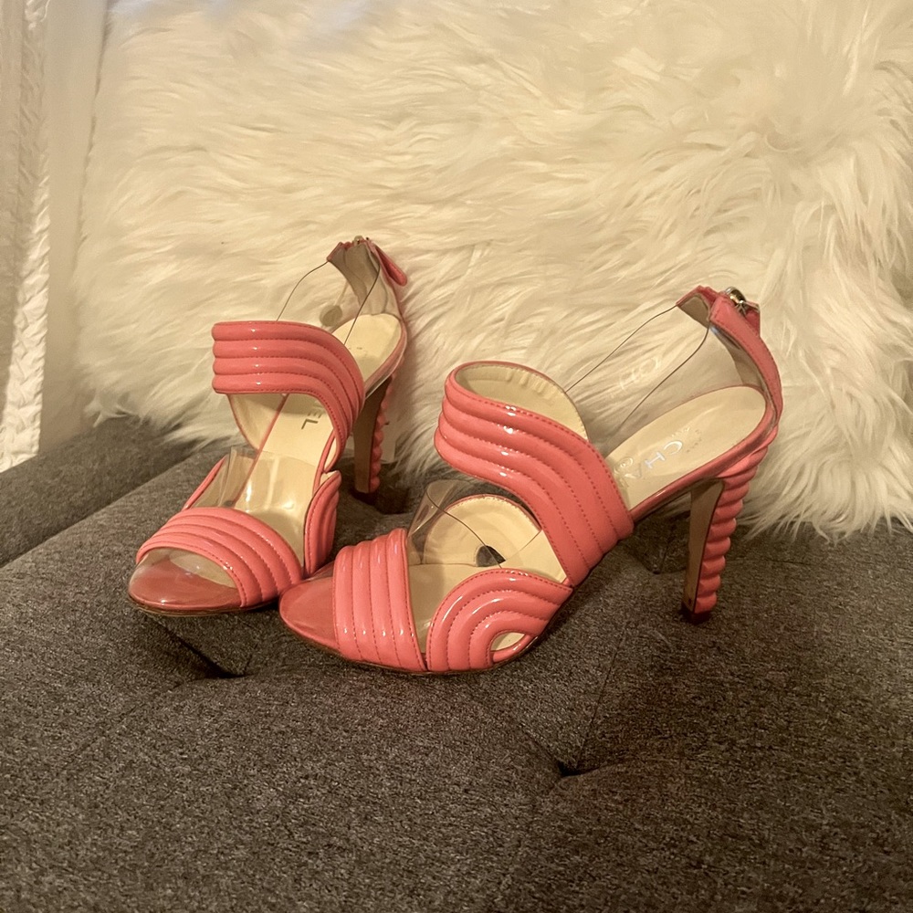 Chanel Pink Patent leather cutout heels